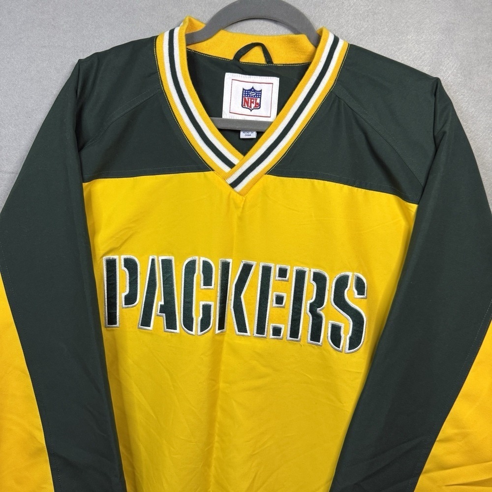 Vintage 90s Green Bay Packers NFL Pro Line Pullover Windbreaker Jacket XXL Gold